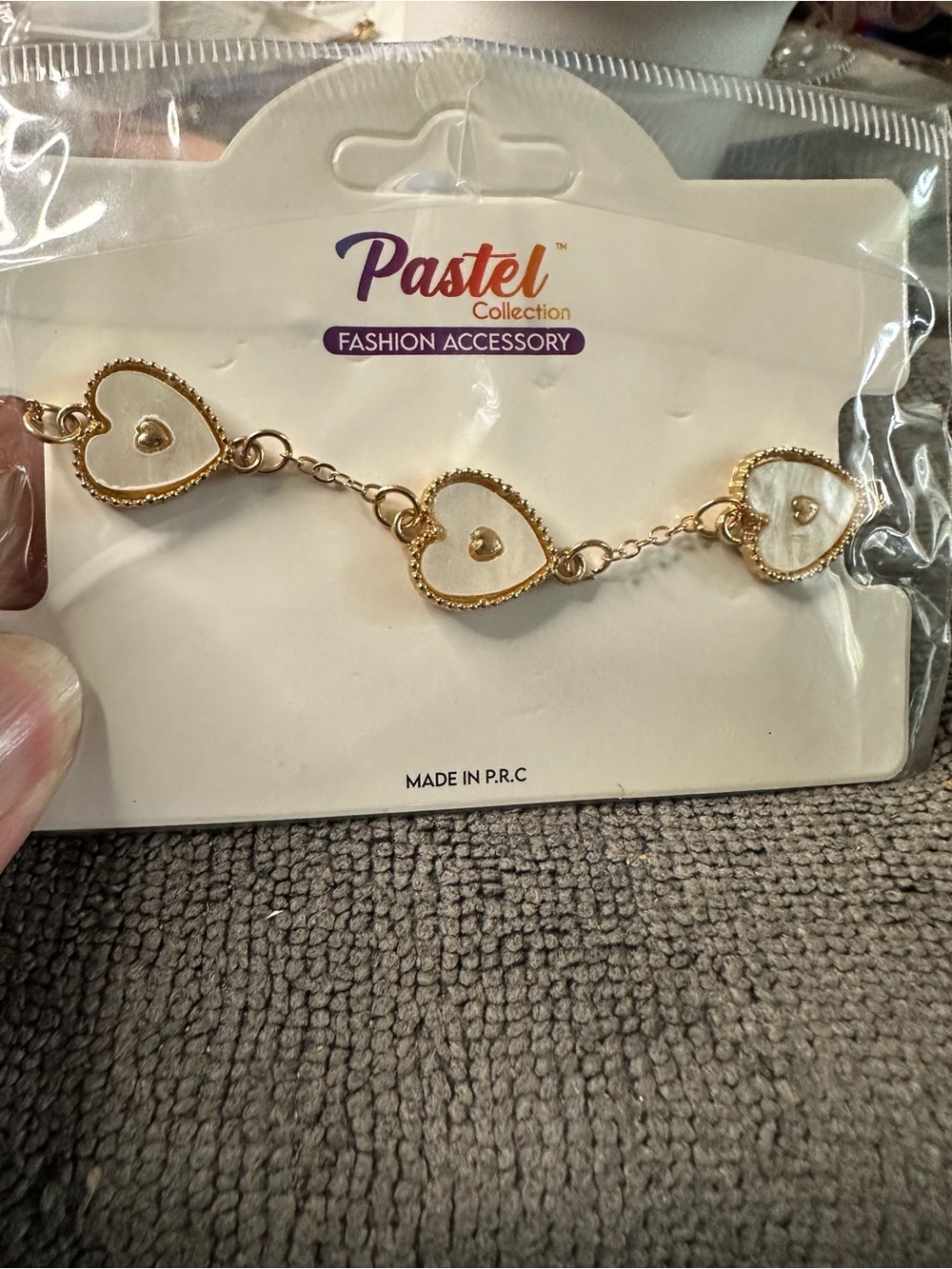 Gold and White Heart Link Bracelet